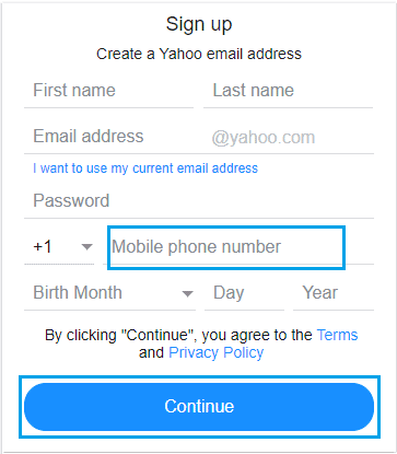 Yahoo Email Without Phone Number