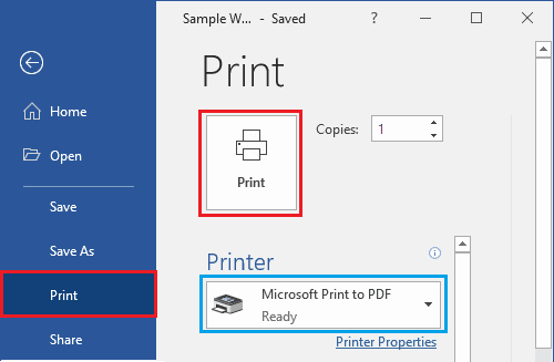 Print to PDF in Microsoft Word